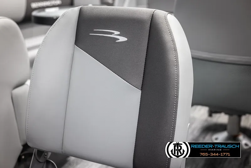 Slide: The Image of 2025 Bennington 21 SFSE boat seat with logo, featuring sleek gray and black design. - 35