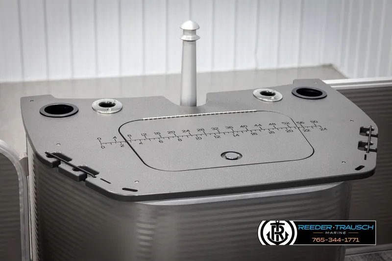 Slide: The Image of 2025 Bennington 21 SFSE boat detail with measurement markings and cup holders. - 39