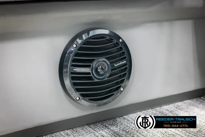 Slide: The Image of Marine-grade speaker on 2025 Bennington 21 SFSE boat, featuring Rockford Fosgate audio system. - 44