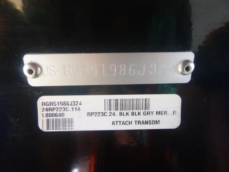 Slide: The Image of 2024 Ranger Reata 223C boat identification plate with serial numbers and model details. - 32