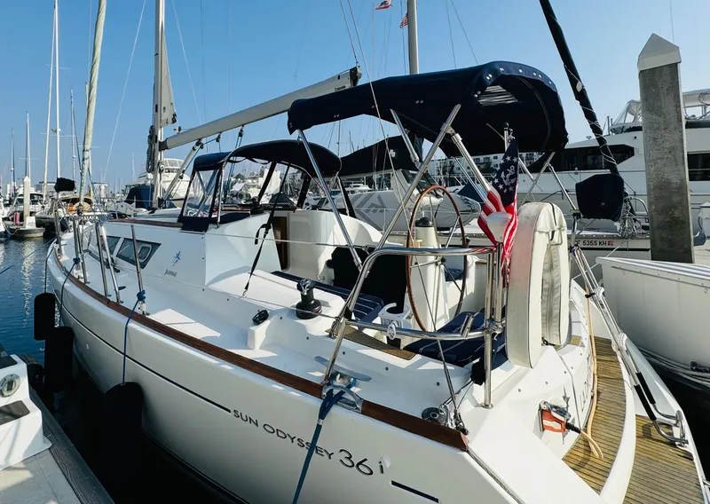 Slide: The Image of 2007 Jeanneau Sun Odyssey 36i sailboat docked in marina. - 2