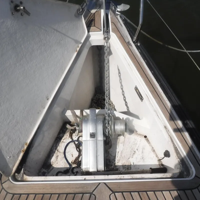 Slide: The Image of Anchor locker of 2001 X-Yachts X-412 Mk III with chain and windlass. - 19