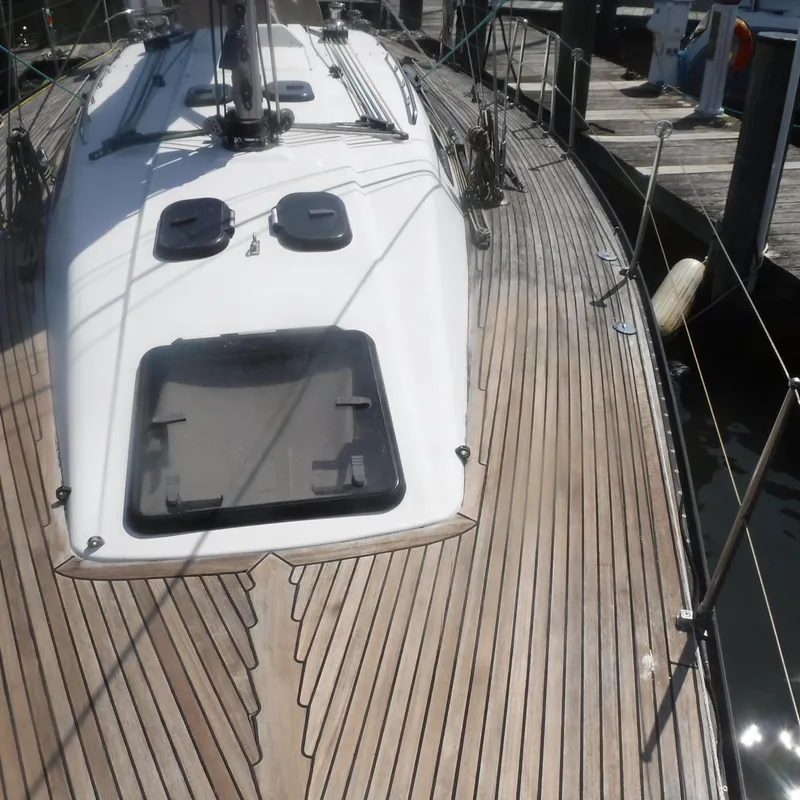 Slide: The Image of X-Yachts 2002 Model X-412 Mk III, 2001, teak deck, docked at marina. - 20