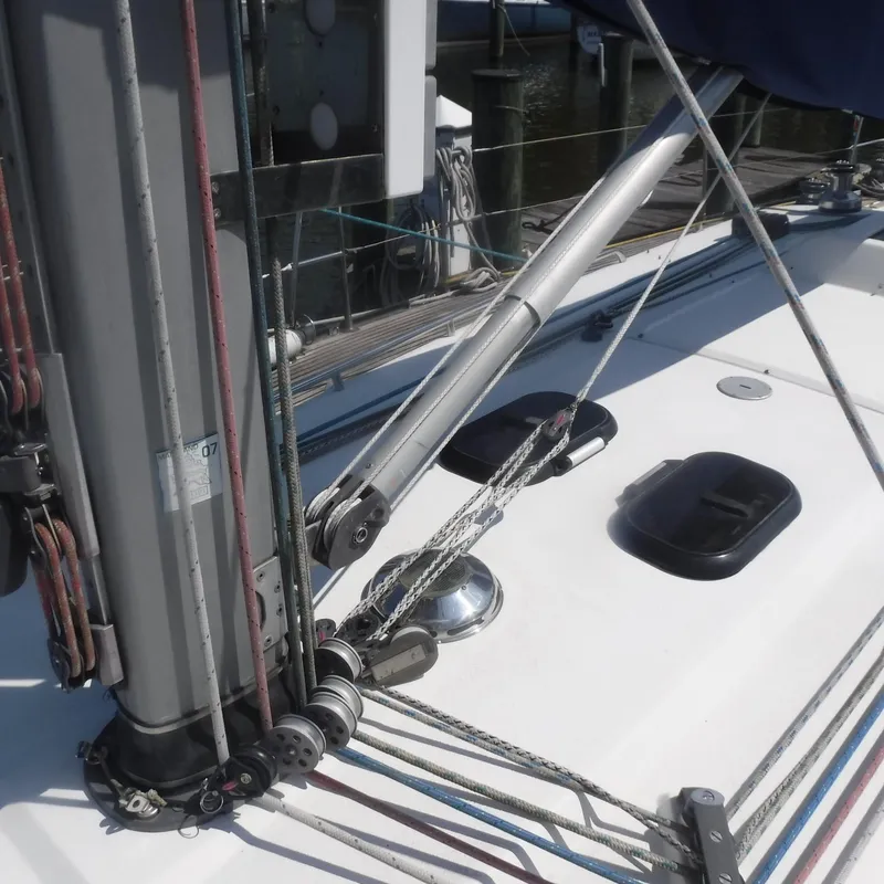 Slide: The Image of Close-up of 2001 X-Yachts X-412 Mk III sailboat deck and rigging. - 22