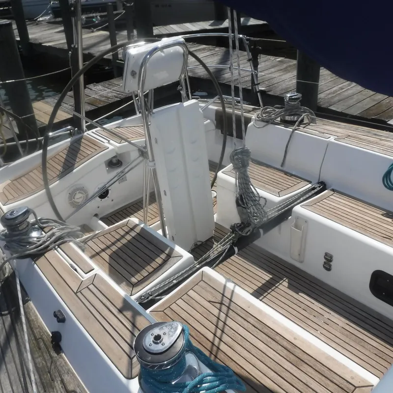 Slide: The Image of X-Yachts 2002 Model X-412 Mk III, 2001, teak deck, sailboat cockpit. - 26