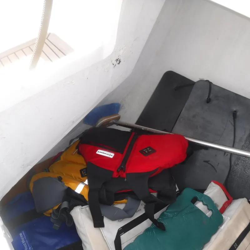 Slide: The Image of Storage compartment of 2002 X-Yachts X-412 Mk III with life jackets and gear. - 29