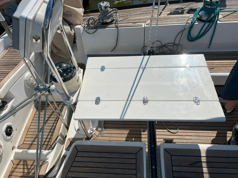 Slide: The Image of Cockpit of 2001 X-Yachts X-412 Mk III with teak decking and folding table. - 31