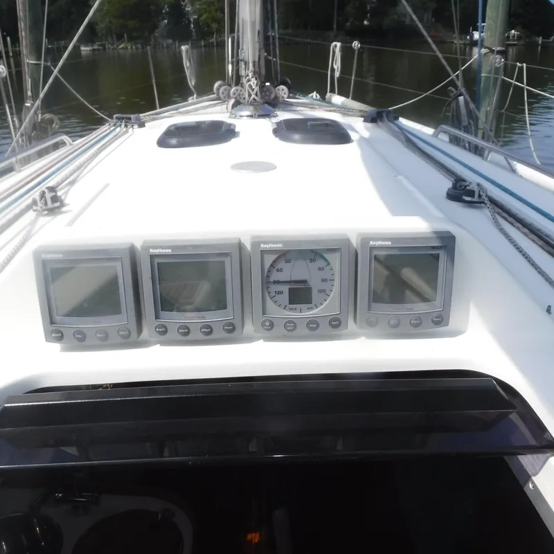 Slide: The Image of X-Yachts 2002 Model X-412 Mk III cockpit with navigation instruments, 2001. - 32