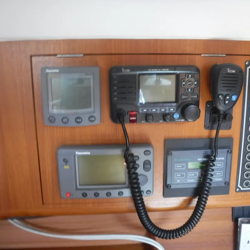 Slide: The Image of Navigation equipment on 2001 X-Yachts X-412 Mk III sailboat control panel. - 46