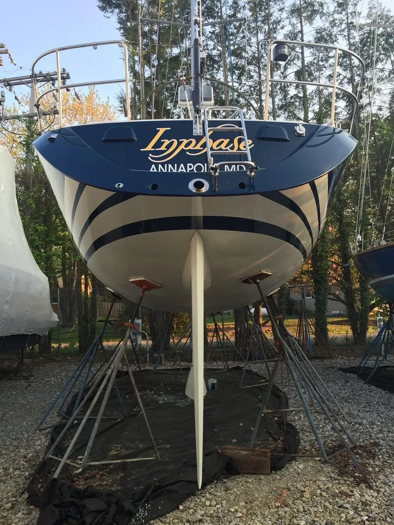 Slide: The Image of X-Yachts 2002 Model X-412 Mk III sailboat on stands, Annapolis, MD. - 8