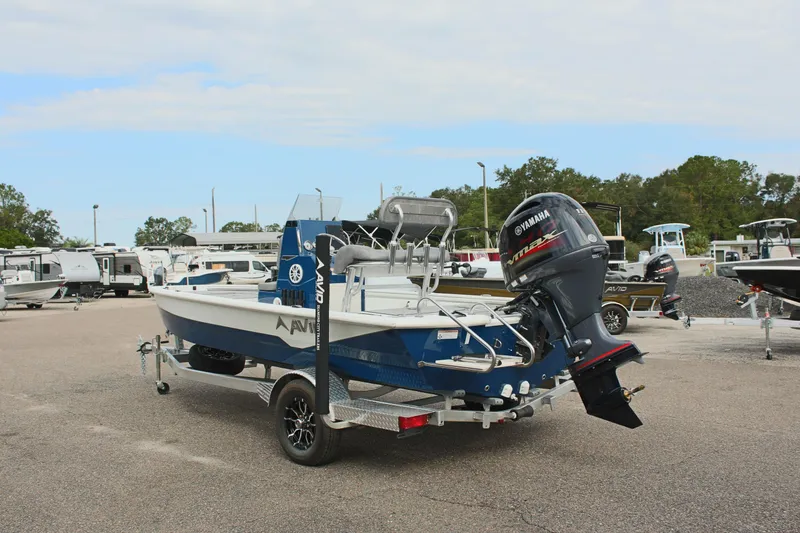 Slide: The Image of 2025 Avid 19 FSX boat with Yamaha outboard motor on trailer. - 9
