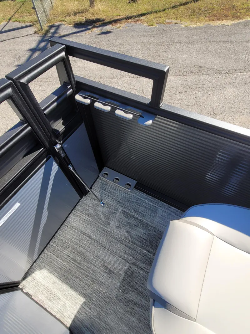 Slide: The Image of 2025 Quest M-8524 Angler Series boat interior with seating and storage. - 15