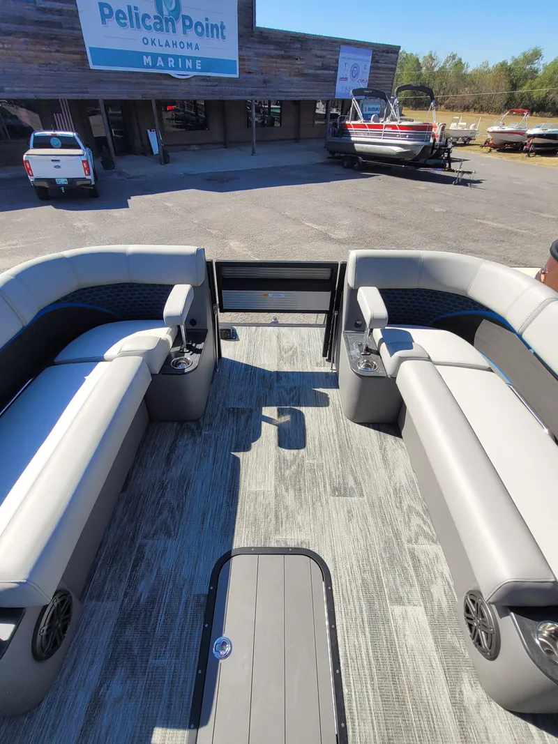 Slide: The Image of 2025 Quest M-8524 Angler Series pontoon boat interior at Pelican Point Marine. - 31