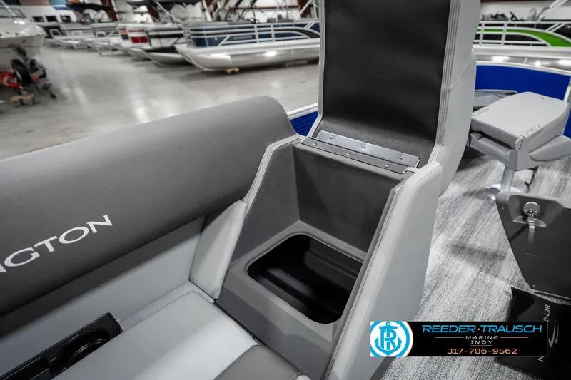 Slide: The Image of 2025 Bennington 168SF boat interior with open storage compartment. - 28