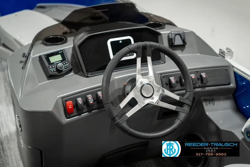 Slide: The Image of 2025 Bennington 168SF boat dashboard with steering wheel and control panel. - 30