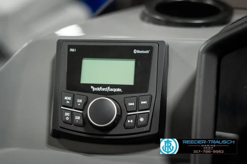 Slide: The Image of Rockford Fosgate Bluetooth stereo on 2025 Bennington 168SF boat dashboard. - 33
