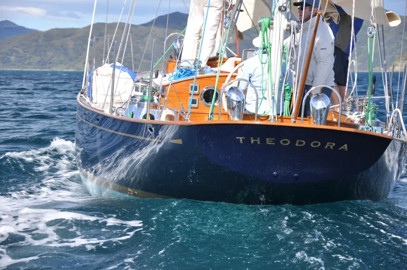 Slide: The Image of Sailing yacht "Theodora," Sparkman & Stephens S&S 45, 2010, navigating ocean waters. - 16