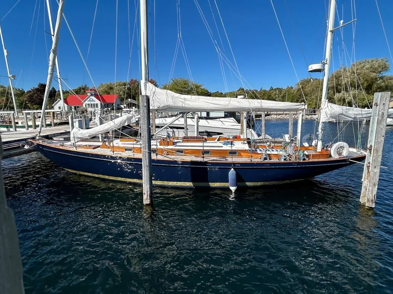 Slide: The Image of Sailboat docked in marina, Sparkman & Stephens S&S 45, 2010 model. - 28