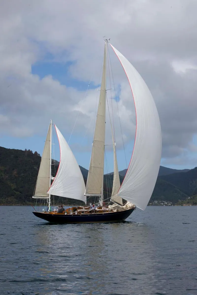 Slide: The Image of Sailing yacht Sparkman & Stephens S&S 45, 2010 model, on calm waters under cloudy skies. - 3