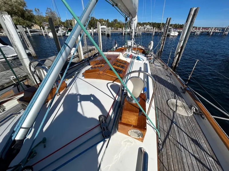 Slide: The Image of Sailboat deck view of 2010 Sparkman & Stephens S&S 45 at marina. - 35
