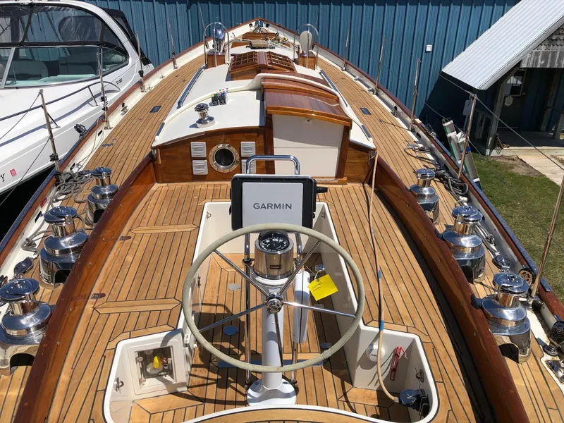 Slide: The Image of Sailing yacht deck of 2010 Sparkman & Stephens S&S 45 with wooden finish and Garmin navigation. - 42