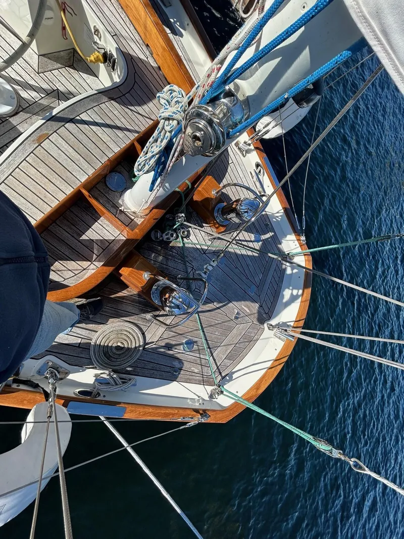 Slide: The Image of Aerial view of 2010 Sparkman & Stephens S&S 45 sailboat deck and rigging. - 45