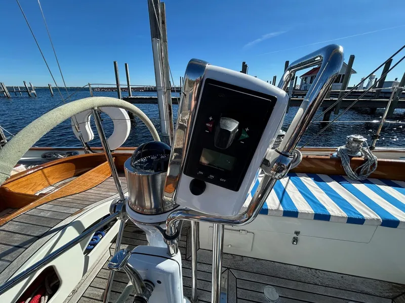 Slide: The Image of Cockpit of 2010 Sparkman & Stephens S&S 45 yacht with steering wheel and control panel. - 48