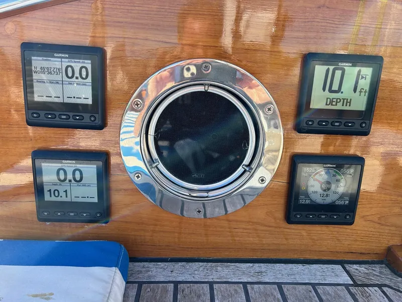 Slide: The Image of Control panel of a 2010 Sparkman & Stephens S&S 45 yacht with navigation instruments. - 49