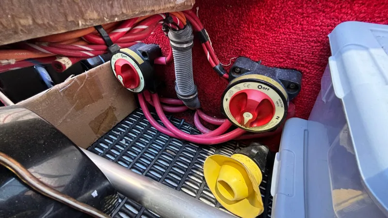 Slide: The Image of Electrical wiring and switches in a 2008 Fountain 47 Lightning boat. - 41