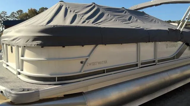 Slide: The Image of 2025 Godfrey Pontoons Sweetwater 2086 CSE with cover, docked on a sunny day. - 3