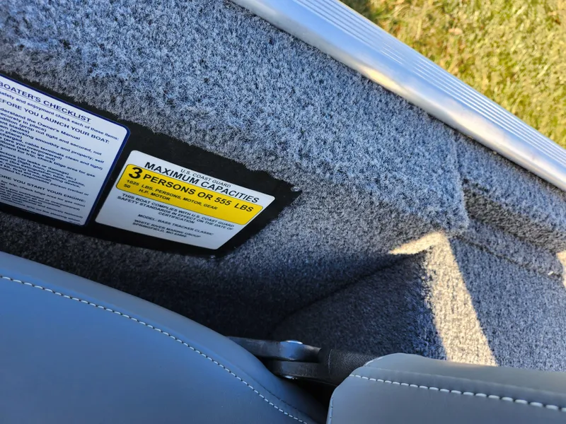 Slide: The Image of 2020 Tracker Bass Tracker Classic XL interior with capacity label for three persons. - 13