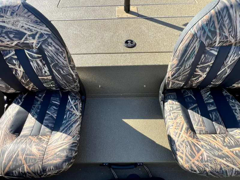 Slide: The Image of 2025 G3 Sportsman 1610 Vinyl boat seats with camouflage pattern. - 5