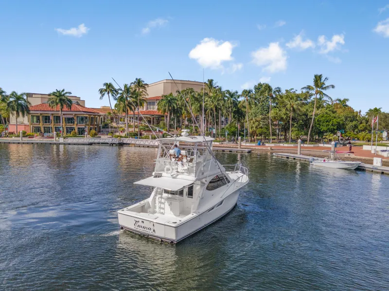 Slide: The Image of 2008 Tiara Yachts 3900 Convertible cruising near a tropical marina. - 15