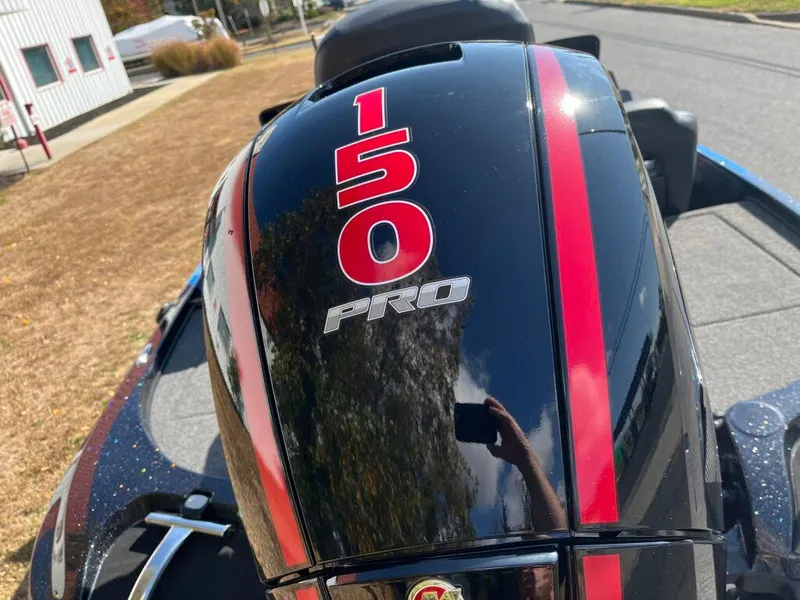 Slide: The Image of Nitro Z18 2025 boat engine with "150 Pro" label, black and red design. - 7