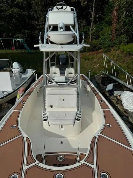 Slide: The Image of 2016 SeaVee 270Z boat with dual consoles and elevated helm station. - 12