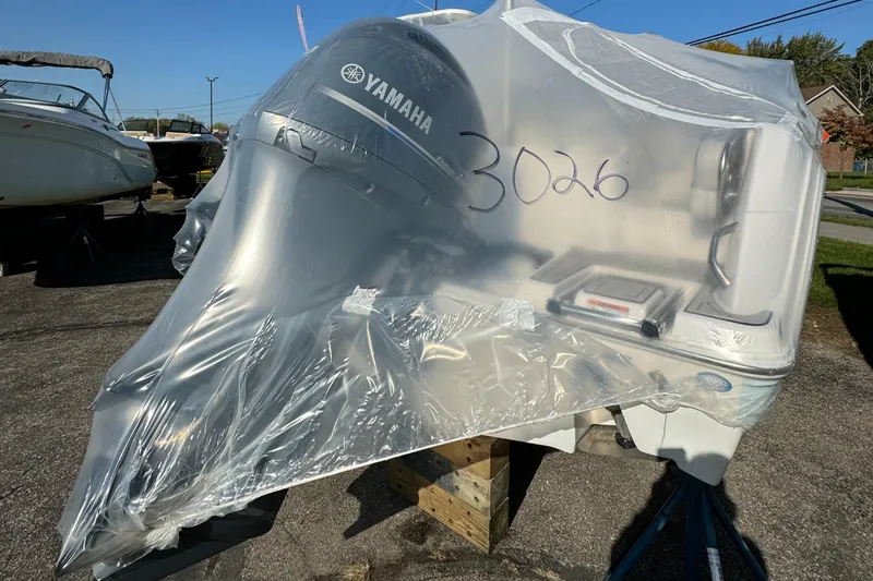 Slide: The Image of 2024 Sea Fox 226 Traveler boat with Yamaha engine, wrapped in protective plastic. - 4