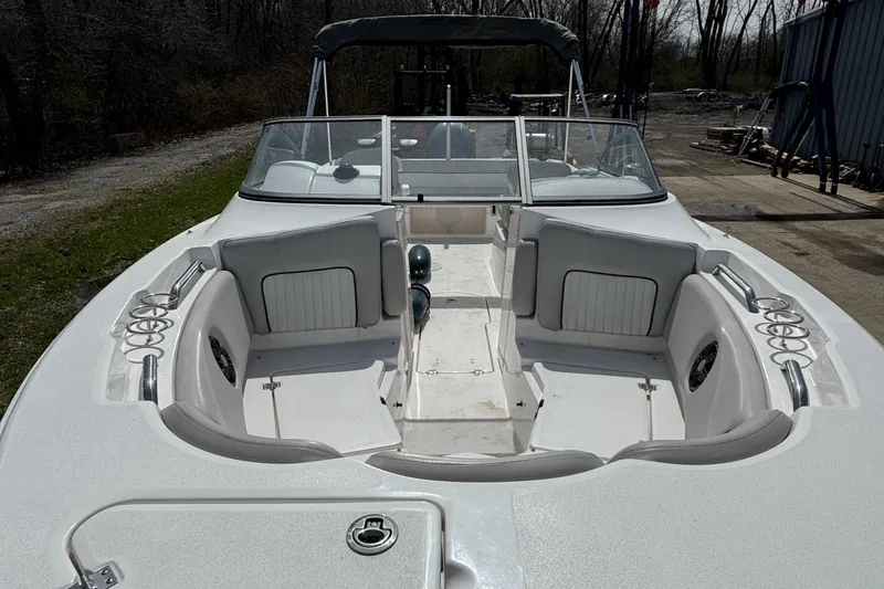 Slide: The Image of 2024 Sea Fox 226 Traveler boat interior with spacious seating and cup holders. - 9