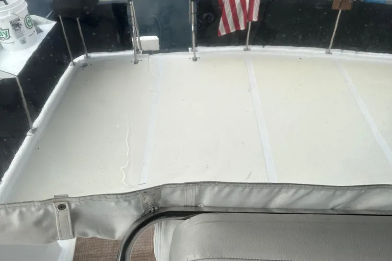 Slide: The Image of 1988 Ocean Alexander 42 aft cabin deck with American flag. - 16