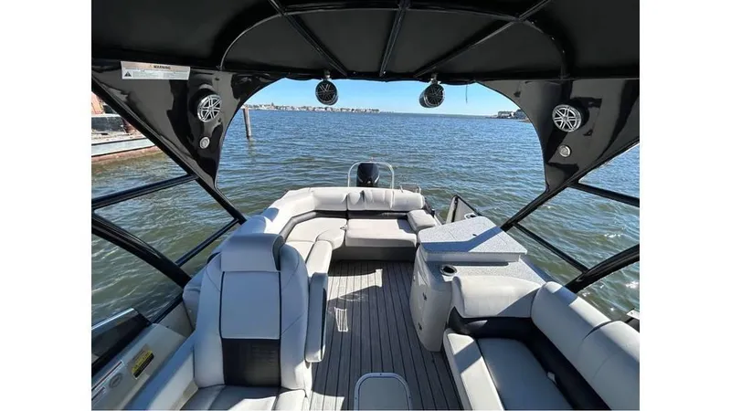 Slide: The Image of Luxurious 2020 Avalon Catalina Platinum 2785 EL-W pontoon boat interior on a sunny day. - 13