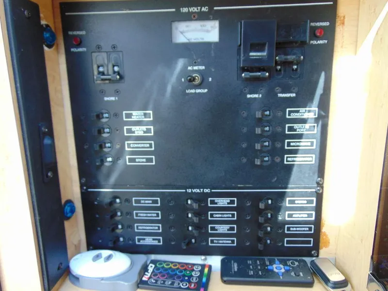 Slide: The Image of Electrical control panel on a 2011 Hydra-Sports 3000VX Express boat. - 26
