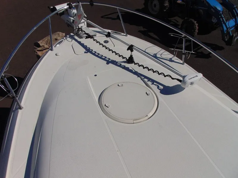 Slide: The Image of 2011 Hydra-Sports 3000VX Express boat deck with railing and hatch. - 40