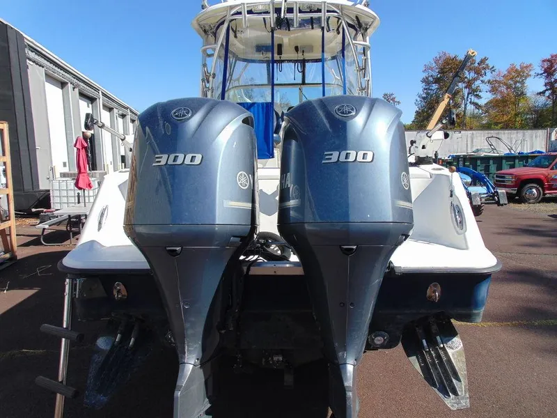 Slide: The Image of 2011 Hydra-Sports 3000VX Express boat with dual 300 horsepower engines. - 5