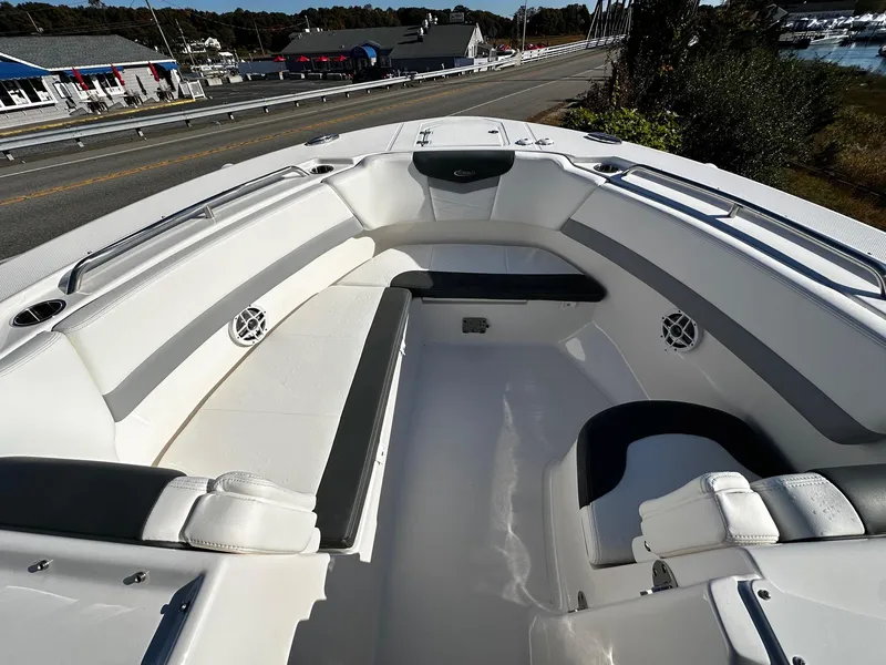 Slide: The Image of 2022 Robalo R317 Dual Console boat interior with spacious seating and modern design. - 10