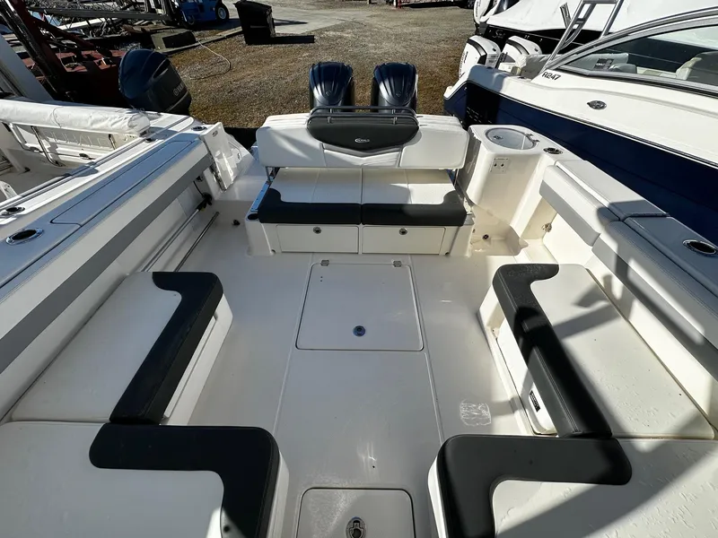 Slide: The Image of 2022 Robalo R317 Dual Console boat interior with spacious seating and modern design. - 5