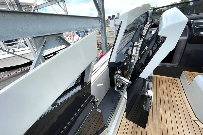 Slide: The Image of 2022 Fairline F//Line 33 yacht with sleek design and modern features. - 45