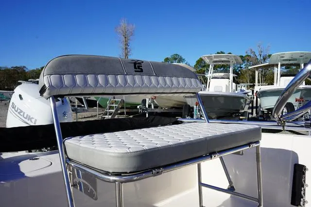 Slide: The Image of 2025 Carolina Skiff 178 JLS boat seat with sleek design and comfortable upholstery. - 9