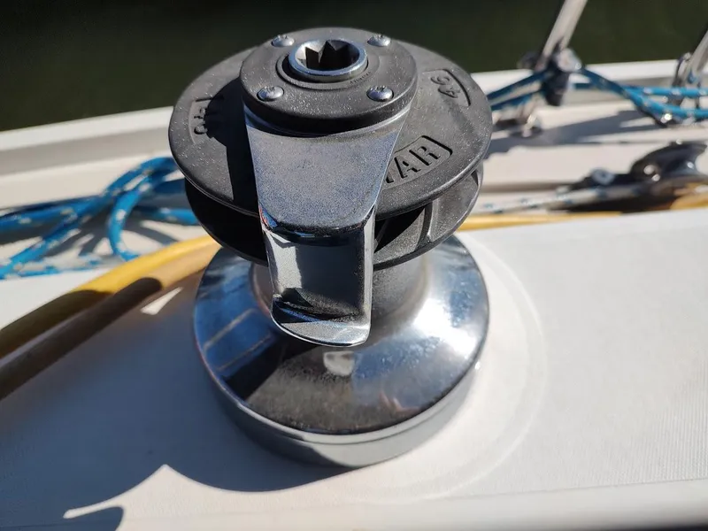Slide: The Image of Close-up of a winch on a 1990 Catalina C-34 sailboat deck. - 24