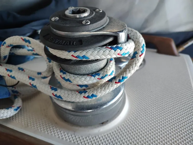 Slide: The Image of Sailboat winch with rope on a 1990 Catalina C-34. - 26