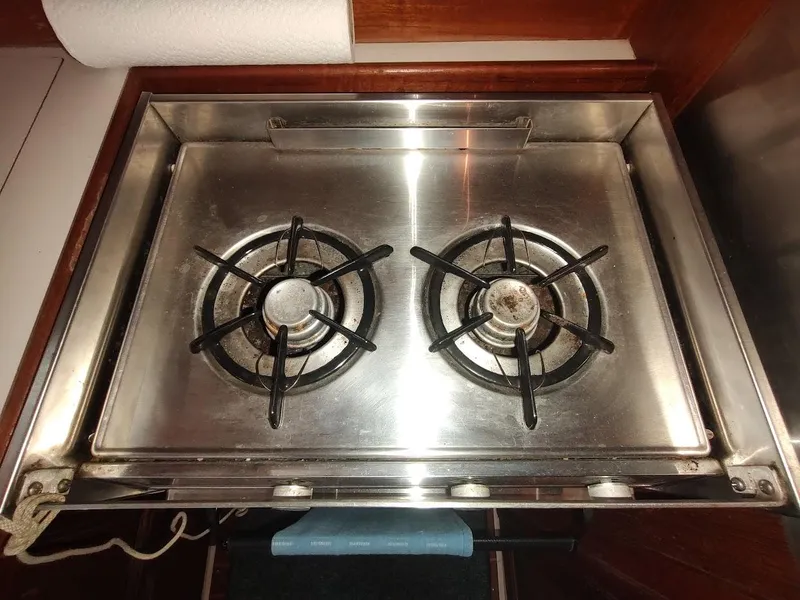 Slide: The Image of Stainless steel two-burner stove on a 1990 Catalina C-34 yacht. - 41