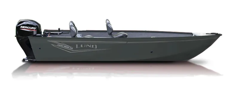 Slide: The Image of 2025 Lund 1650 Angler Tiller boat with Mercury engine, side view. - 31